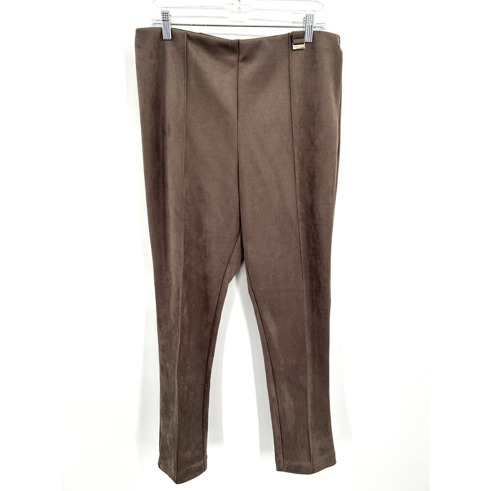 HALSTON Women's Brown Faux Suede Microsuede Straight Leg Pull On Pants Large